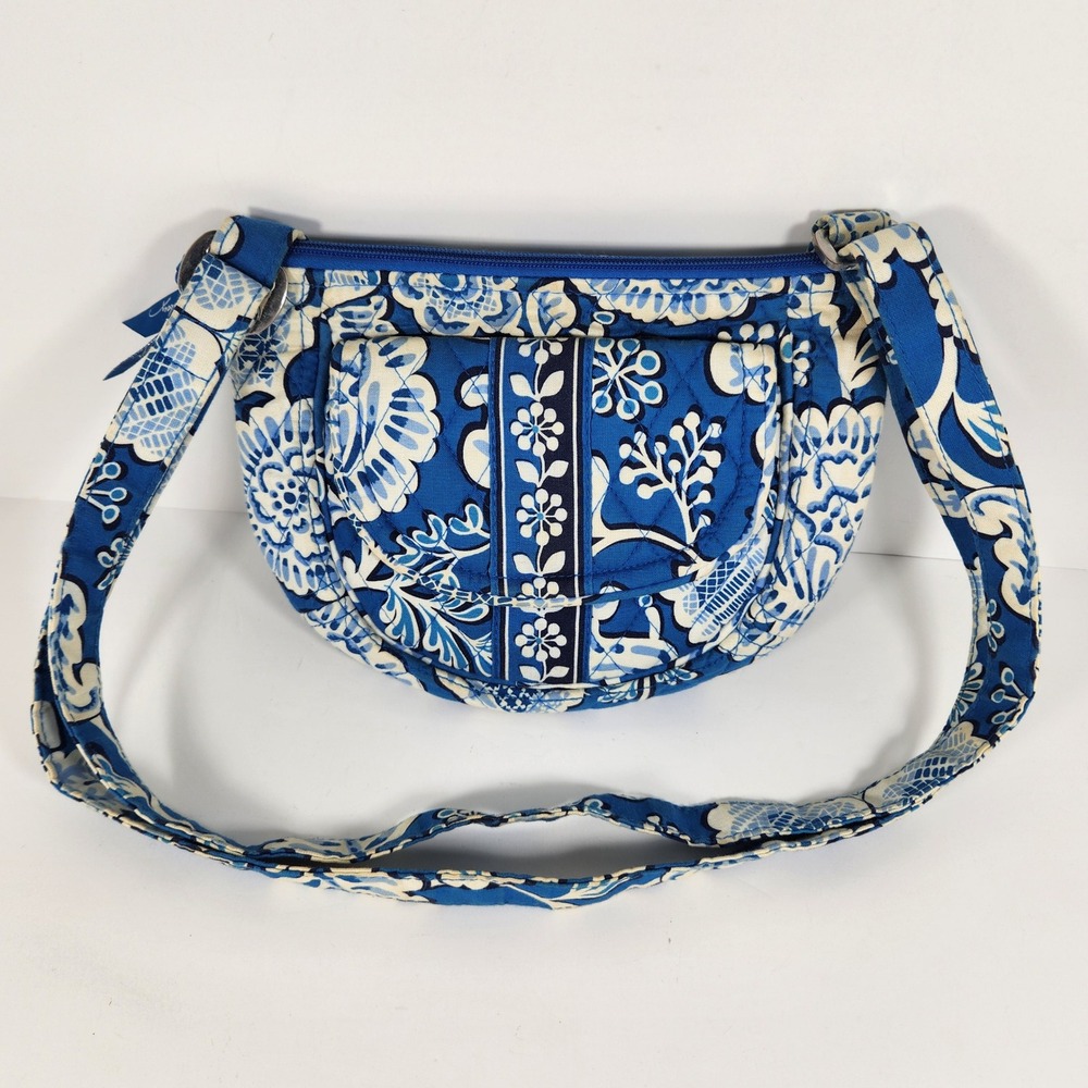 Vera Bradley Indigo Pop Quilted Cotton Crossbody Bag Blue White Floral